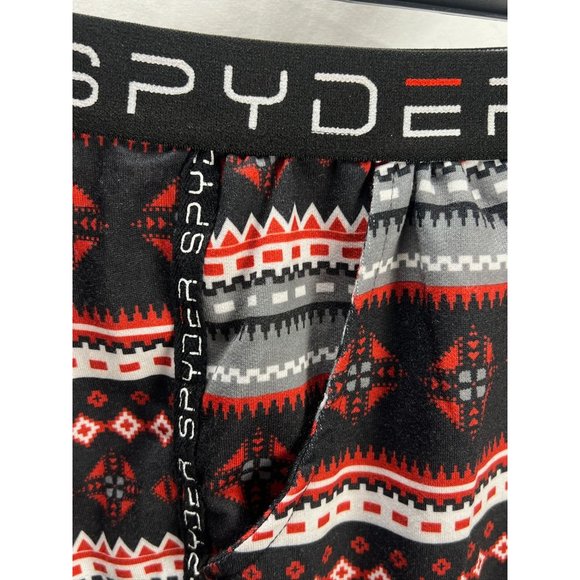 Spyder Mens Nordic Print Thermal Leggings XL Red Grey Elastic Waist Boho Tribal - Picture 4 of 12